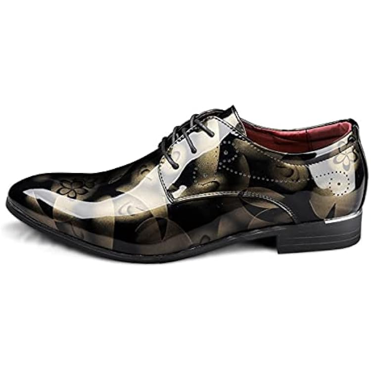 Dress Oxford Shoes for Men Lace Up Brogue Floral Round Toe Derby Shoes Vegan Leather Low Top Non Slip Anti-Slip Slip Resistant Party Color : Gold, Size : 10