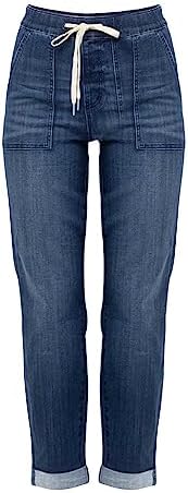 Womens Jeans High Waisted Straight Leg Stretchy Jeans Trendy Welt Pockets Loose Wide Leg Denim Pants