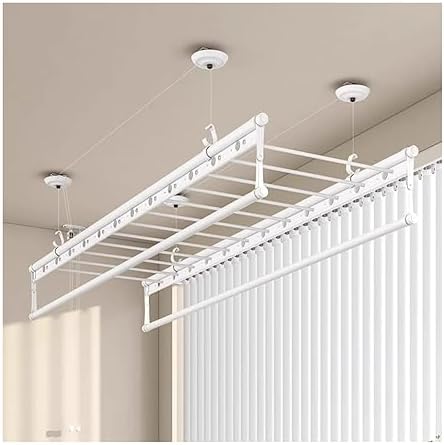 Lift Ceiling-Mounted Airer Lifting Clothes Hanger Ceiling Mounted Hand Crank Balcony Double Pole Clothes Hanger Manual d Automatic Clothes Hanger Suitable for Laundry,Ba