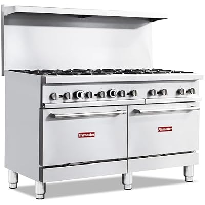 Commercial 60 Gas Range with Oven, 10 Open Burners and Under Full Size Oven 300000 BTU & 33000 Static Oven,NGLPG Conversion kit, Manual Gas Valve,Freestanding Gas Range for Restaurants