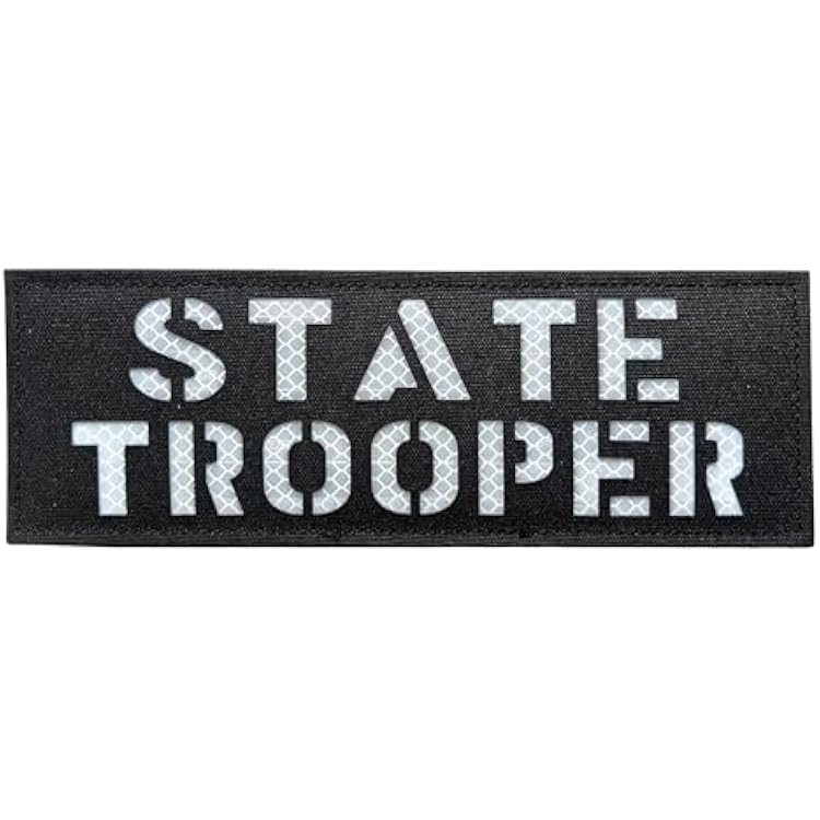 Reflective State Trooper Patch Reflective Back Panel Patch with Hook and Loop Black-White, 8.5X3 INCH