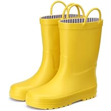 HISEA Rubber Rain Boots for Toddlers and Kids Boys Girls - Lightweight Waterproof Rain Shoes with Easy-On Pull Handles, Non-Slip