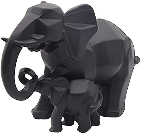 Elephant Family Statue Mother and Baby Elephant Figurine Lucky Wealth Feng Shui Ornaments for Home Office Home Office - Black