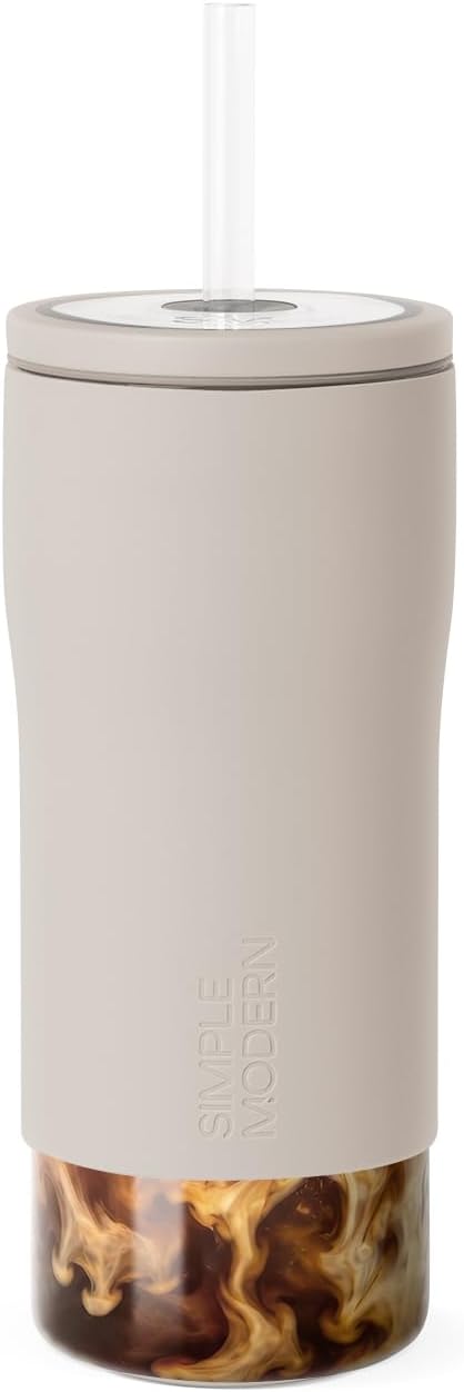 Simple Modern Glass Iced Coffee Cup with Straw Lid | 20oz | Beige