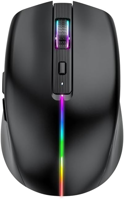 Rechargeable Bluetooth Mouse for MacBook, 6 Buttons, Comfortable to Hold, Quad-Mode(BT1/BT2/USB/TypeC), Silent Clicks, Portable Travel, USBC Wireless Mouse for Laptop PC Desktop Computer Tablet Phone