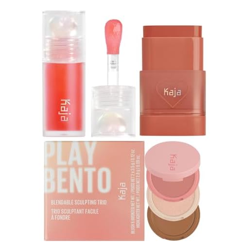 Kaja Juicy Glass Lip Plumping Oil 02 Raspberry Refresher  Dewy Bar - Creamy Multi-Stick Blusher & Lip Balm 05 Cranberry Cooler,10g  3-in-1 Blendable Sculpting Trio - Play Bento 01 Butter Up Bundle