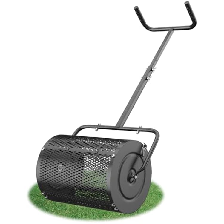 Compost Spreader, Heavy Duty Peat Moss Spreader for Lawn with U Shaped Handle, Light Weight Metal Mesh Spreader Manure Spreaders Roller for Lawn and Garden Care