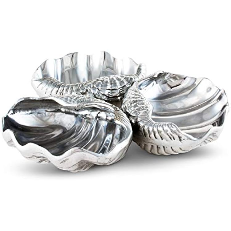 Arthur Court Designs Aluminum Clam Shell 3-Bowls Server 9 Diameter x 1.75 inch Tall