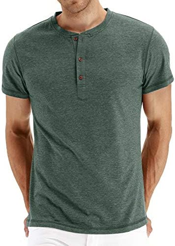 PEGENO Mens Fashion Casual Front Placket Short Sleeve Henley T-Shirts Cotton Shirts