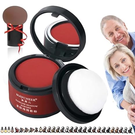 Maycheer Pang Pang Hair Shadow, Maycheer Hair Shadow, Maycheer Hairline Shadow Powder, 30 Colors Magic Root Cover Up, Scalp Cover for Thinning Hair with Mirror and Cushion (#11 Red)