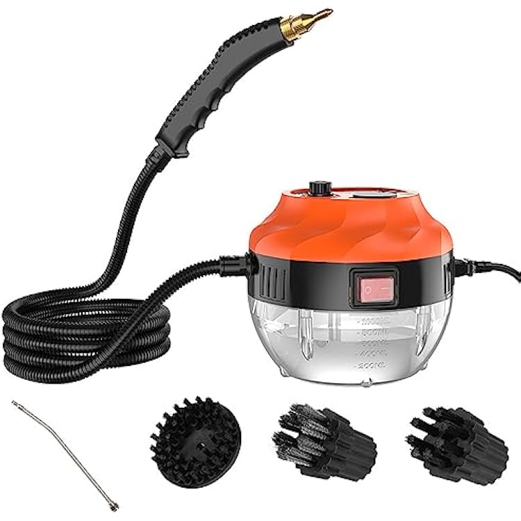 Handheld Steam Cleaner, 2500W High Pressure Steamer with 3 Brush Heads, for Cleaning Upholstery, Kitchen, Bathroom, Grout & Tile,Black