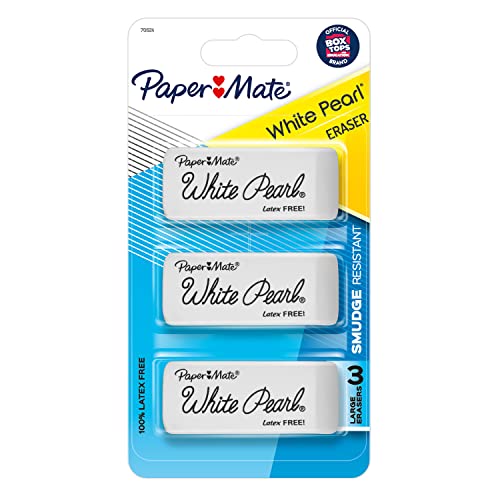 Paper Mate White Pearl Erasers, Large, 3 Count