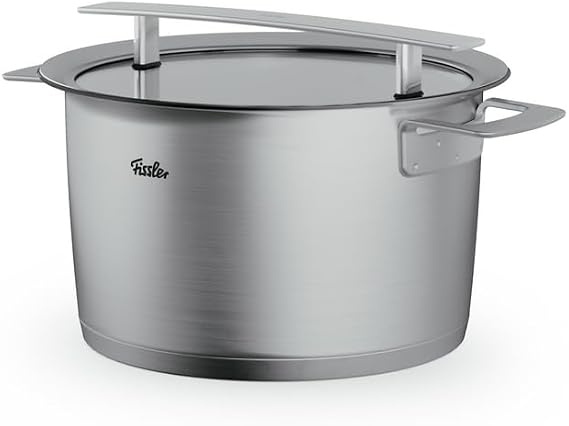 Fissler Phi Collection High Cooking Pot (24 cm, 6.5 L) with Glass Lid - Extra Large Stainless Steel Pot Suitable for Induction Cookers Energy Saving Premium Quality Made in Germany