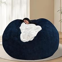 BCU 7FT Big Bean Bag for Adults Kids Without Filling Oversized Bean Bag Chair Cover for Stuffed Animal Storage, Blue