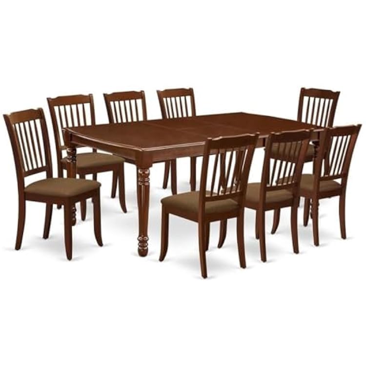 East West Furniture DODA9-MAH-C 9 Piece Dining Table Set Includes a Rectangle Dining Room Table with Butterfly Leaf and 8 Linen Fabric Upholstered Chairs, 42x78 Inch, Mahogany