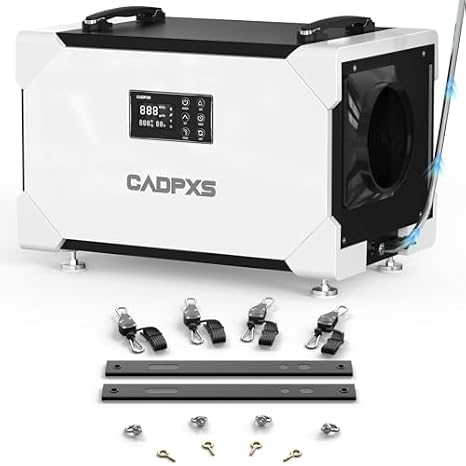 CADPXS Crawl Space Dehumidifier Bundle - 145 Pints Crawl Space Dehumidifier with Pump and Drain Hose + Hanging Kits, Industry Water Damage Unit, Large Capacity, Compact, Auto Defrost