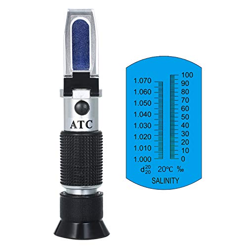 Shkalacar Salinity Refractometer for Seawater ATC Refractometer, 0-100 & 1.000-1.070 Specific Gravity, Saltwater Tester for Aquarium, Seawater, Pool, Fish Tank, Hydrometers Optical Salinity Tester