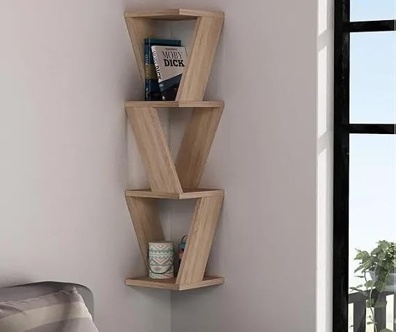 Köşe Duvar Rafı/Kitaplık Atlantik Çam 22x22x85 Modern Minimalist Köşe Duvar Rafı