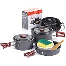 Camping Cookware Set Kit Nonstick Lightweight Pots Pans with Mesh Set Bag for Backpacking Hiking Picnic Outdoor Pots & Pans