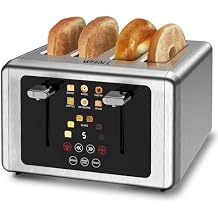 whall 4 Slice Touch Screen Toaster, Stainless Steel Toasters Digital Timer, Dual Control Panel Toasters,6 Shade Settings&6 Bread Types, Smart Wide Slots, Bagel, Cancel, Defrost