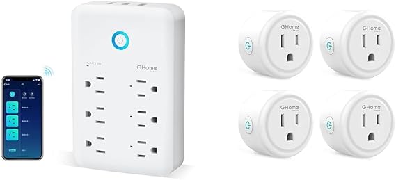 GHome 4-Pack Smart Mini Plugs & 3-Outlet Extender with 3 USB Ports - Compatible with Alexa & Google Home