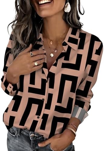 Zeagoo Button Down Shirts for Women Dressy Floral Printed Long Sleeve Blouse Business Casual Work Tops