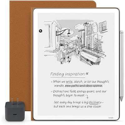 Amazon Kindle Scribe Essentials Bundle - Amazon Kindle Scribe (64GB) , Premium Pen, Premium Leather Executive Folio Cover-Caramel & Power Adapter