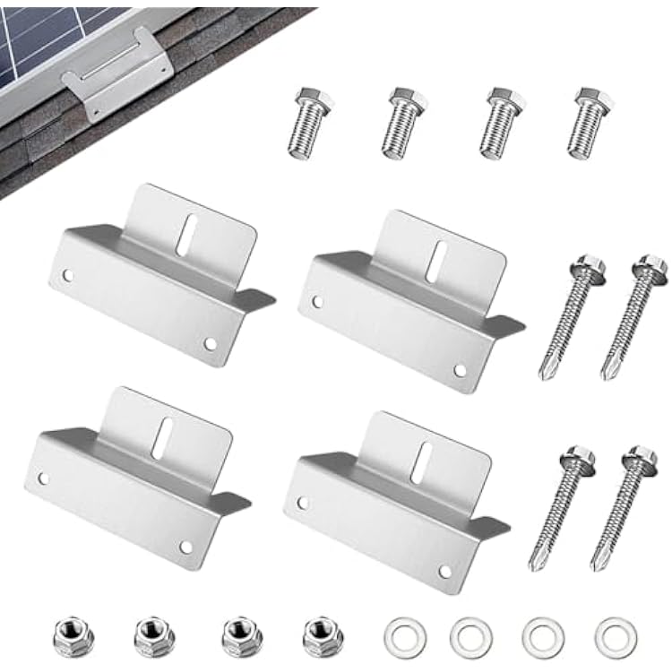 Solar Panel Mounting Brackets, Z Brackets Aluminum Corrosion-Free Construction for RVs, Trailers, Boats, Yachts, and Other Off Gird Roof Installation, one Set of 4 Units,Gray