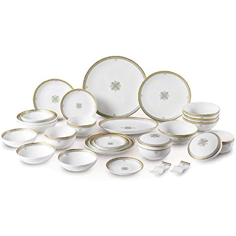 Hankook Chinaware Yeunleeji Home Set 27 pc, Dinnerware, Korean Fine Bone-China, Dojagi, Ceramic