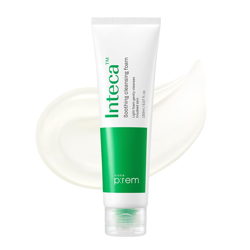 MAKE P:REM Inteca Soothing Foam Cleanser, Mild Moisture Gel Type Foam Cleanser for Acne-Prone Skin, Removes Sebum and Impurities, Korean Skincare, 5.07 Fl Oz, 150ml