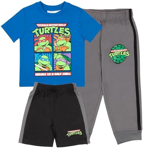 Nickelodeon Teenage Mutant Ninja Turtles Boys 3-Piece Pants Set - Short Sleeve Tee, Shorts, Jogger TMNT 3-Pack Bundle Set