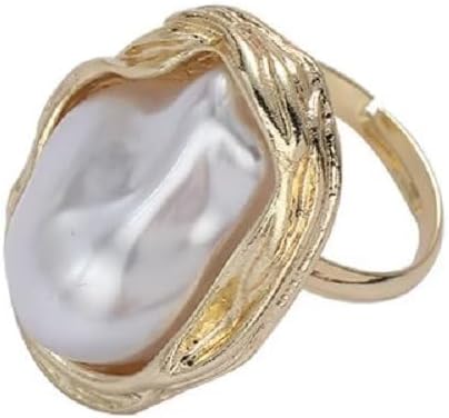 Exaggerated retro shaped pearl ring Baroque Pearl Ring Statement Ring Geometrical Irregular Pearl Ring Adjustable Open Ring Trendy Personality Pearl Statement Jewelry for Women