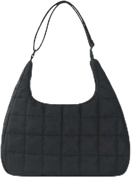 Puffer Tote Bag, Large Capacity Quilted Tote Bag, Quilted Crossbody Bags for Women with Adjustable Strap(Black)