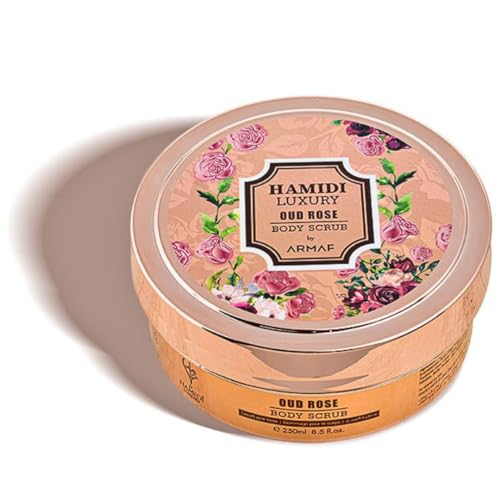 Hamidi Luxury Oud Rose Body Scrub For Women 250ML 8.4 OZ Exfoliating Body Scrub For Soft And Smooth Skin, Made With Naturally Derived Ingredients For Gentle, Effective And Radiant Skin Care