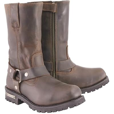 Milwaukee Leather Mens Classic 11-Inch Dark Brown Leather Harness Square Toe Motorcycle Boots MBM9062-10.5