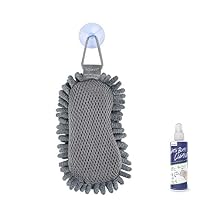 loukin Shag Dry Erase Eraser (3.4 Fl Oz Whiteboard Cleaner Included), Whiteboard Eraser with Suction Cup, Microfiber, Washable, for Classroom, Home and Office Use, Grey