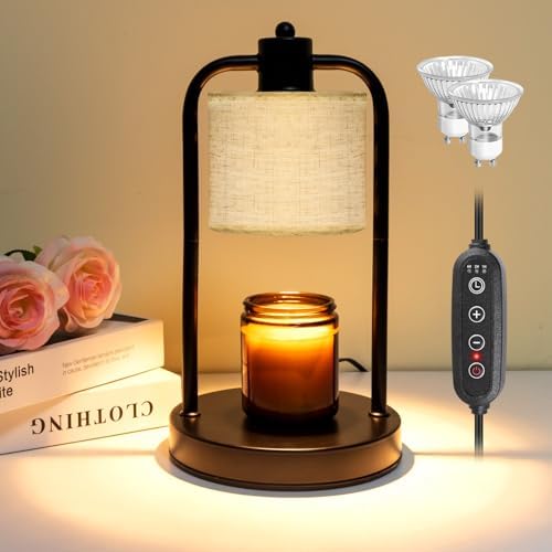 Lococo Candle Warmer Lamp for Yankee Candles: Electric Wax Melts Warming Light with Timer Dimmable for New Home Decor, Christmas Birthday Thanksgiving Gifts for Mom Women Men Black  Cotton Linen