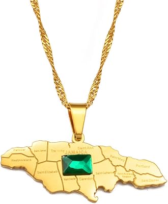 Map Pendant Necklace - Jamaica Map Necklace for Unisex Jewelry, Jamaican Map Pendant with Green Stone Party Dress Accessories Ethnic Styles, Charm Patriotic Symbol Necklace Travel Gifts for Friends