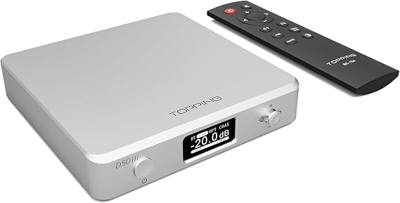 TOPPING D50 III Desktop HiFi DAC & Preamplifier, Dual ES9039Q2M, Bluetooth 5.1, Hi-Res Audio, DSD512/PCM768kHz Support, RCA/TRS Outputs, Includes 12V Trigger and Remote Control (Silver)