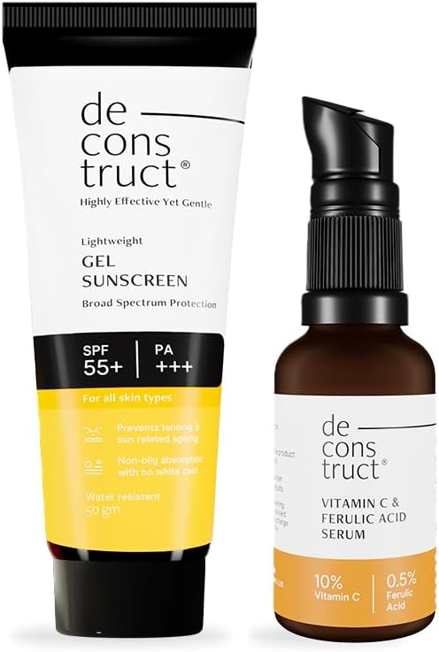 Deconstruct Sun Protect Duo | 10% Vitamin C Face Serum (30 ml) + Gel Sunscreen (50 g) Pack of 2