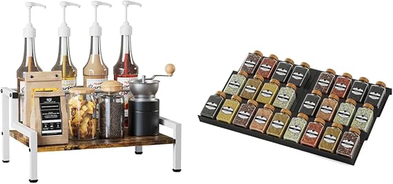 White Coffee Syrup Rack Organizer for Countertop, Aluminum Spice Drawer Organizer Rack 6 PCS