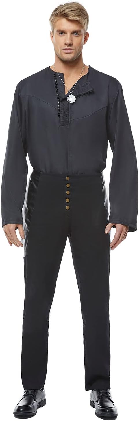 White Wolf Cosplay Costume Geralt Shirt Pants Necklace Black Casual Outfits Halloween Suit for Men