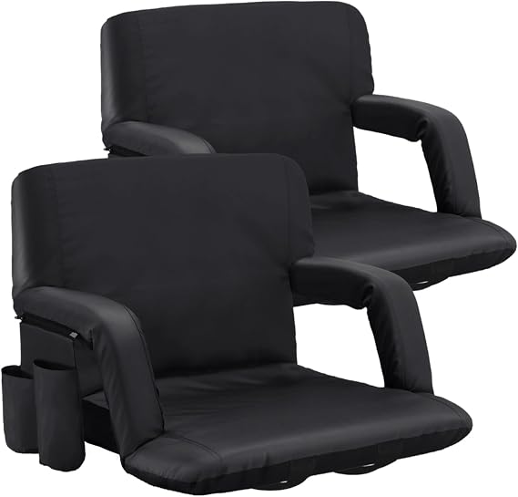 Sportneer Stadium Seating for Bleachers, Stadium Seats with Back Support Bleacher Chairs with Back and Cushion 6 Reclining Position Bleachers Chair with Armrests for Sport Events Camping
