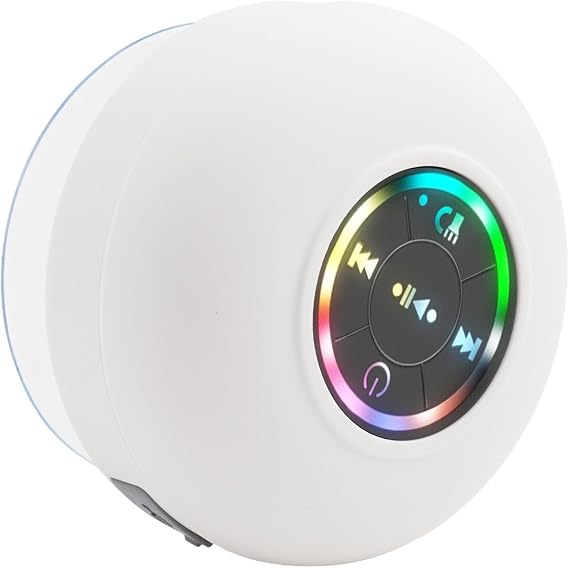 IPX4 BT Shower Speaker with RGB Lights, Portable Wireless Speaker Built-in Mic for Outdoor Travel Party, 3W for MINI Speaker for Bathroom(White)