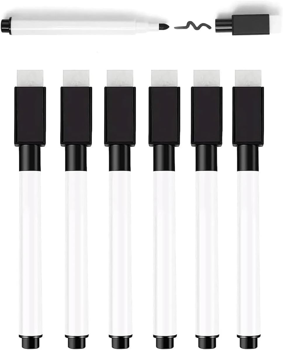 6 Pieces Black Mini White Board Pen Refrigerator Magnet Pen Writing Board Pen For Office, School, Home