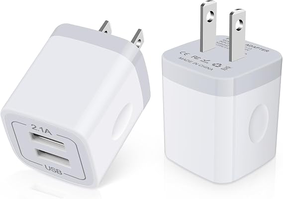 USB Wall Charger, Charger Block, 2Pack 2.1A/5V Dual Port USB Wall Plug Cube