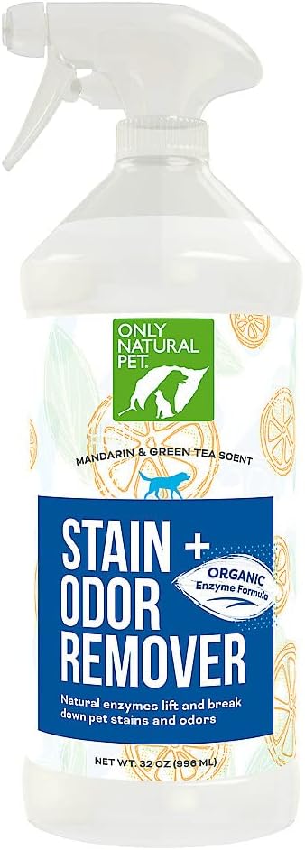 Only Natural Pet Stain & Odor Remover Enzyme-Based Plant-Derived Formula for Dogs Dog Stain & Urine Cleaner for Hardwood, Carpet & Upholstery Fresh Mandarin Orange & Green Tea 32 fl oz