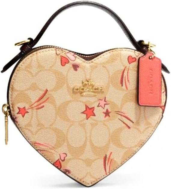 Coach WOMENS Heart Crossbody bag In Signature With Stars Print Light Khaki Pink Multi