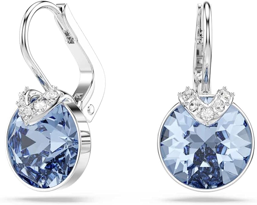Swarovski Bella V drop earrings, Round cut, Blue, Rhodium finish