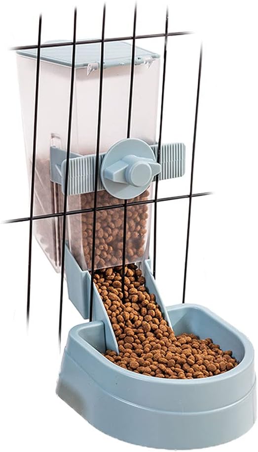 1L Rabbit Food Dispenser, Automatic Feeder with Lid for Animals(Blue)